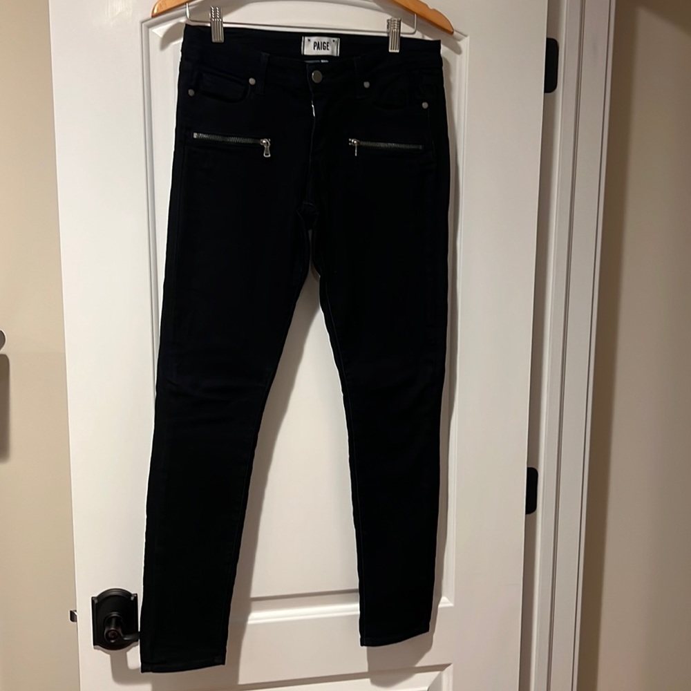 Paige Black Skinny Jeans with Zipper Details